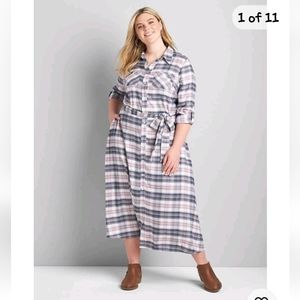 Lane Bryant Plaid Shirtdress with roll-tab sleeves